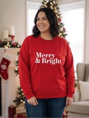 WONDERSHOP “Merry & Bright" Holiday Sweatshirt, Women’s 2X, Red White